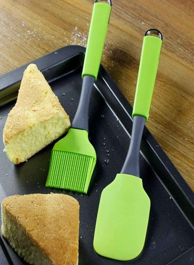 Kiwilon Silicone Brush for Oiling and Dough Scraper Spatula Set I Spatula Set for Non Stick Pan I Baking Spatula I Food Grade I BPA Free I Long Handle (GreenXGrey) - Image 4